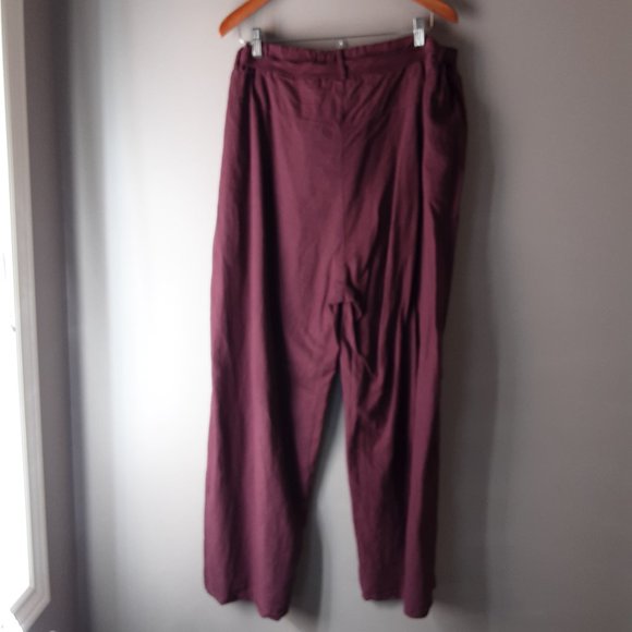 Civico 51 New! Made in Italy Burgundy Wide Linen Cotton Tie-Waist Pants Size 1X - Picture 8 of 16